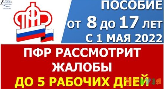 Пособие от 8 до 17 лет. ПФР рассмотрит онлайн жалобы в течение 5 рабочих дней