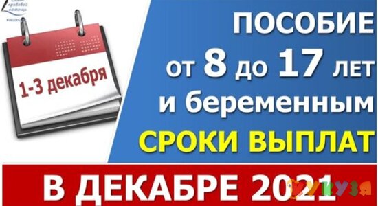 Пособие от 8 до 17 лет. График выплат в ДЕКАБРЕ в отдельных регионах