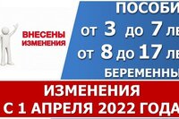 Изменения с 1 апреля 2022 при назначении ежемесячных пособий от 3 до 7 лет, от 8 до 17 и беременным.