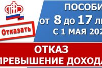 Пособие от 8 до 17 лет. Причина отказа - превышение дохода над величиной ПМ