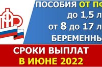 Сроки выплат ежемесячных пособий в ИЮНЕ 2022 года по линии ПФР